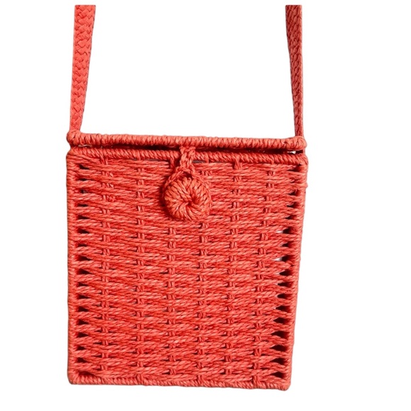 90’s Inspired Orange Crossbody Macramé Rattan Basket Handbag - Picture 2 of 13